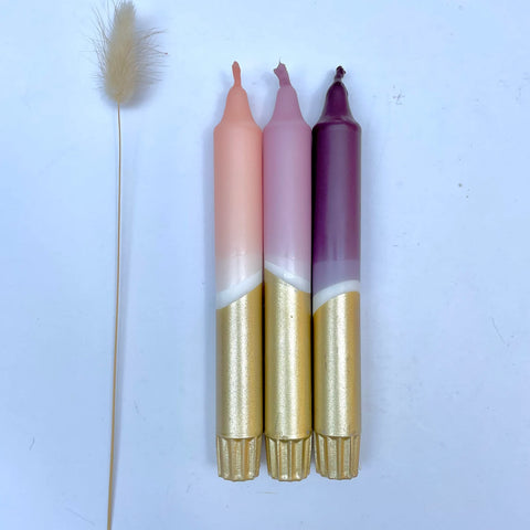 Hand Dip-Dyed Candles x 3 (Aubergine, Heather, Blush Pink)
