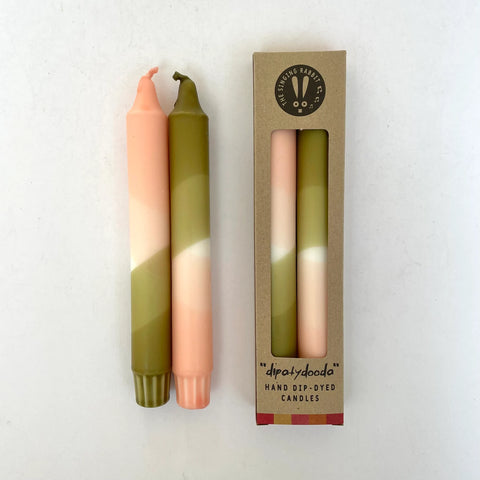 Hand Dip-Dyed Candles (Blush pink and olive green)