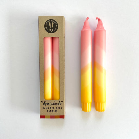 Hand Dip-Dyed Candles (Sherbert pink and amber yellow)