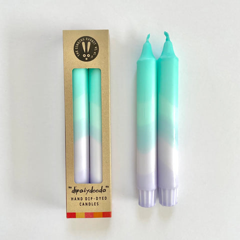 Hand Dip-Dyed Candles (Turquoise and lavender swirl)